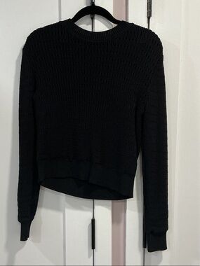 Women's Black Crewneck Textured Knit Sweater